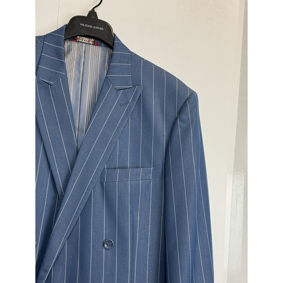 Caravelli 2 Pc Blue Pinstripe Mens 42R Blazer Suit Jacket & Vest Double Breasted - Picture 4 of 13